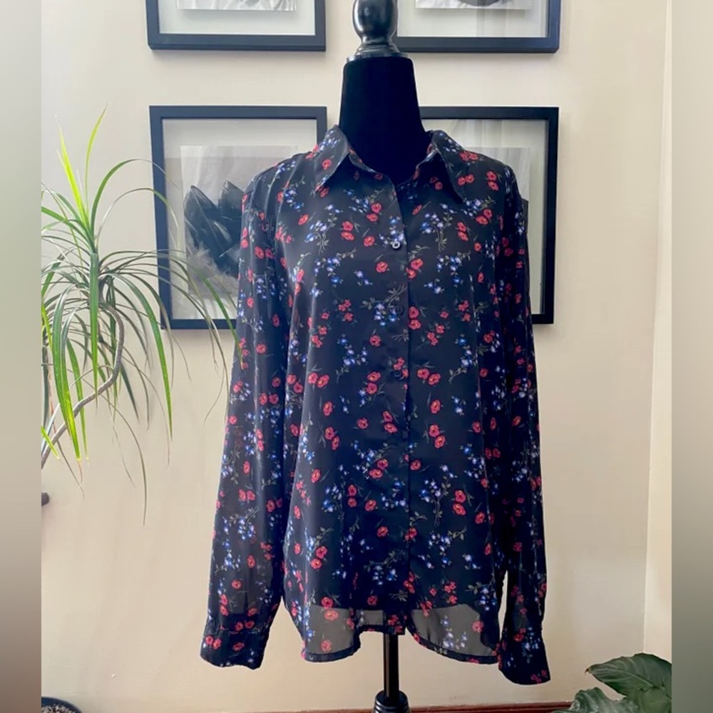 DYNAMITE Floral Sheer Blouse